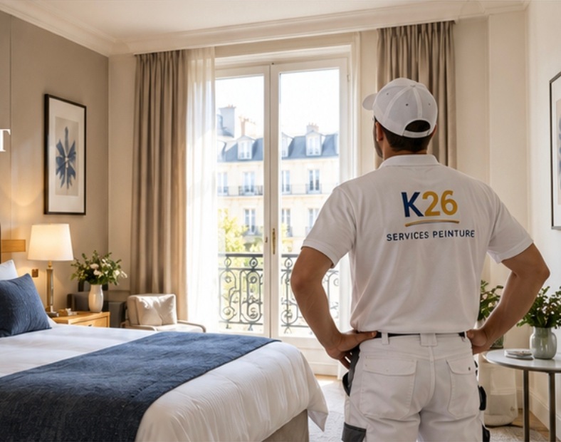 Peintre K26 dans une chambre d’hôtel rénovée