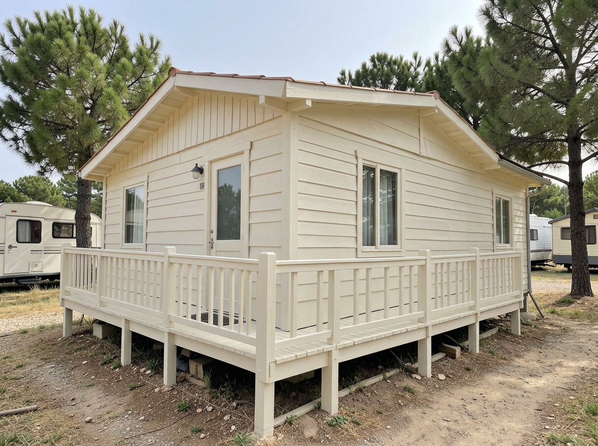 Bungalow en bois de camping repeint après travaux