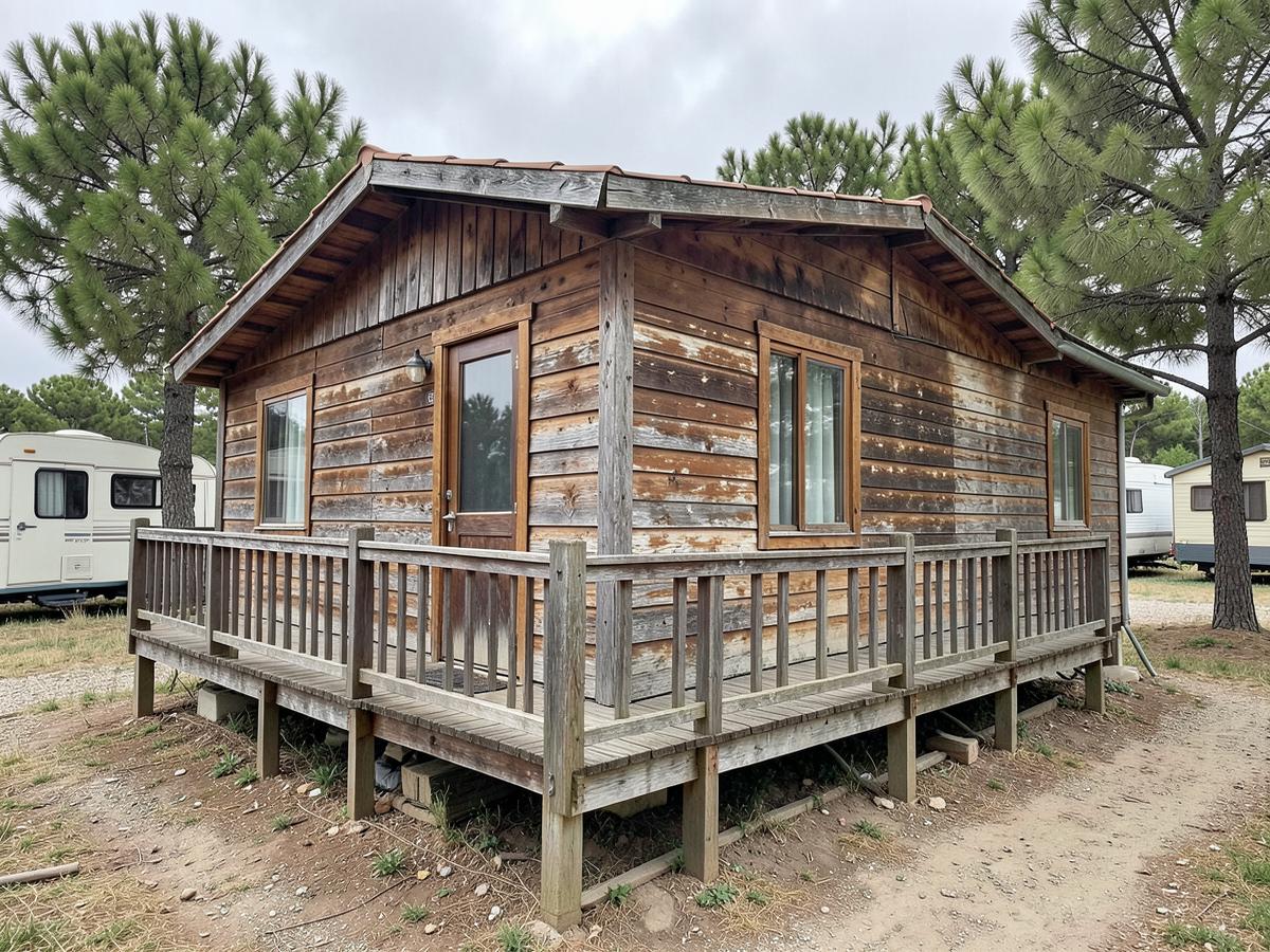 Bungalow en bois de camping repeint avant travaux