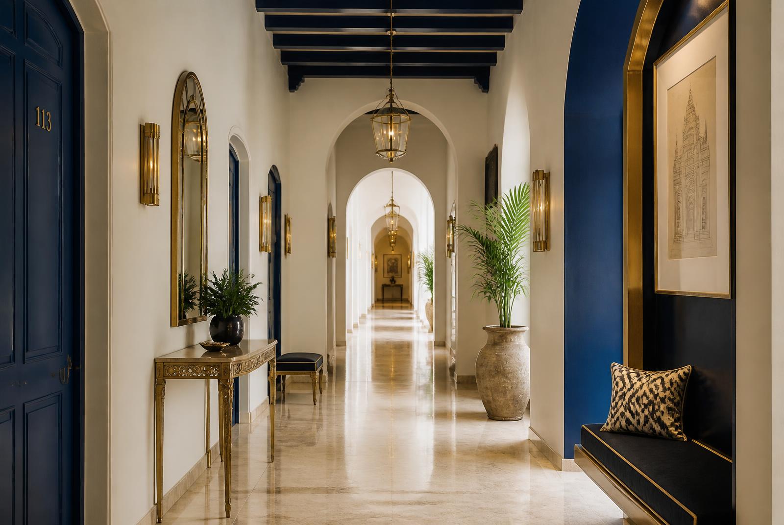Couloir d’hôtel méditerranéen rénové